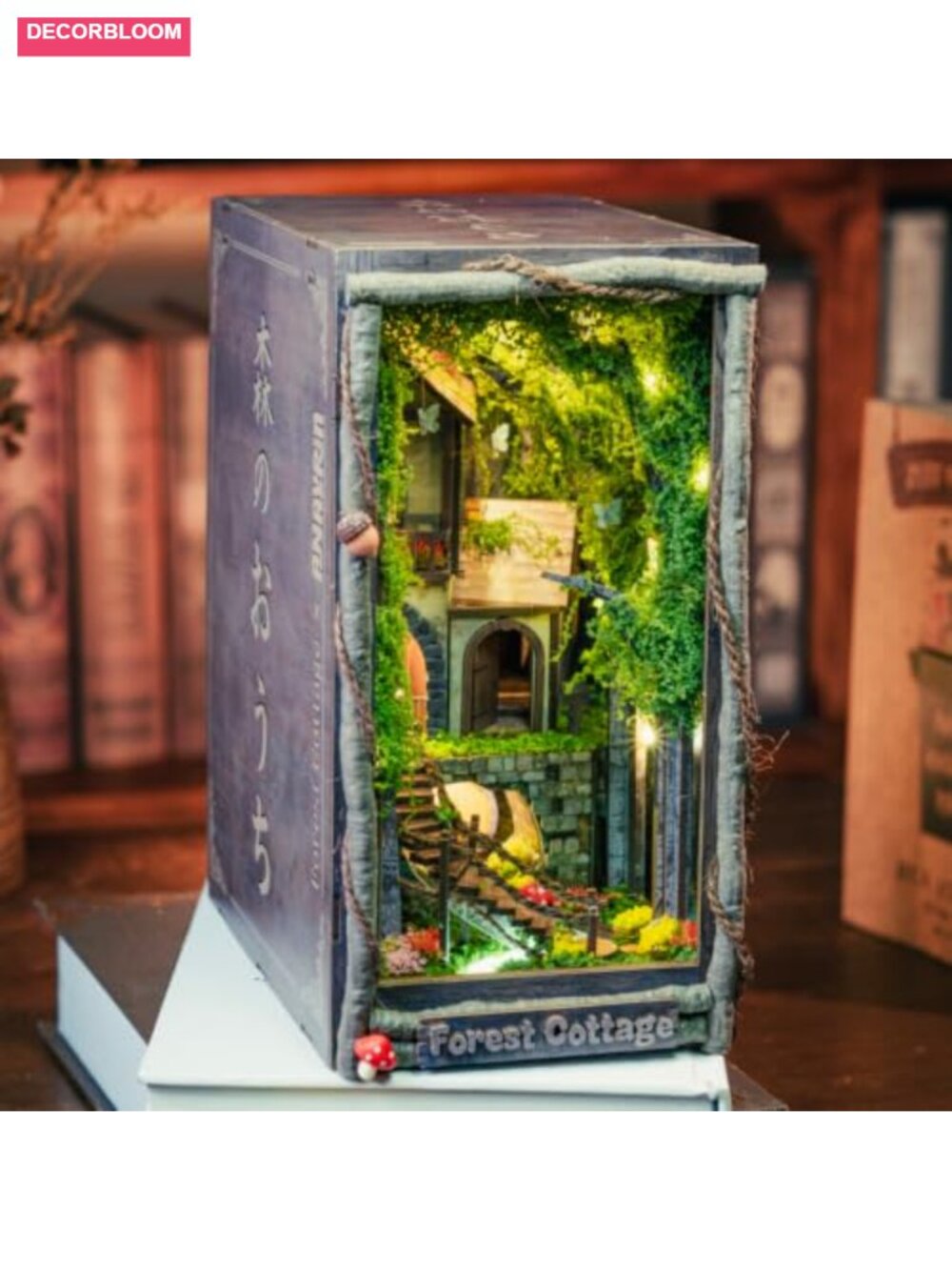 DIY 3D Wooden Book Nook Kit LED Light Bookshelf Insert Diorama Decor Gift